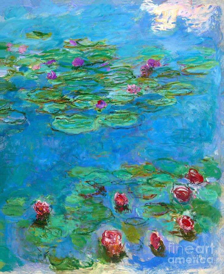Red Water Lilies #1 Painting by Claude Monet