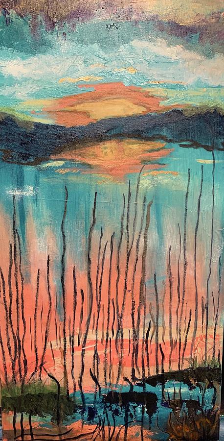 Reeds At Sunset #1 Painting by Laura Jaffe