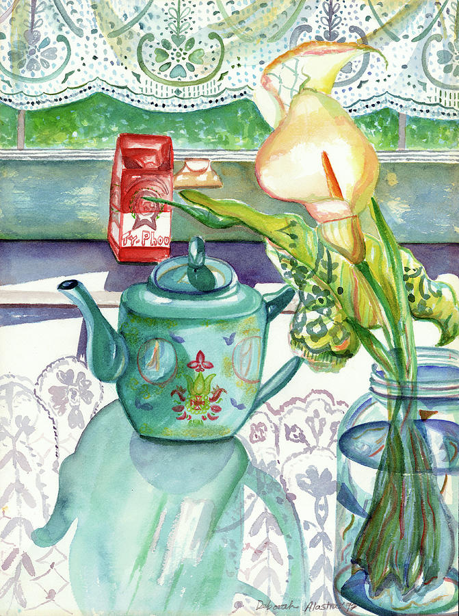 Teapot Painting - Reflections On Lace by Deborah Eve ALASTRA