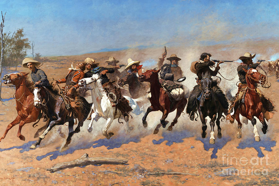 Remastered Art A Dash for the Timber by by Frederic Remington 20220107 v2 Painting by - Frederic Remington