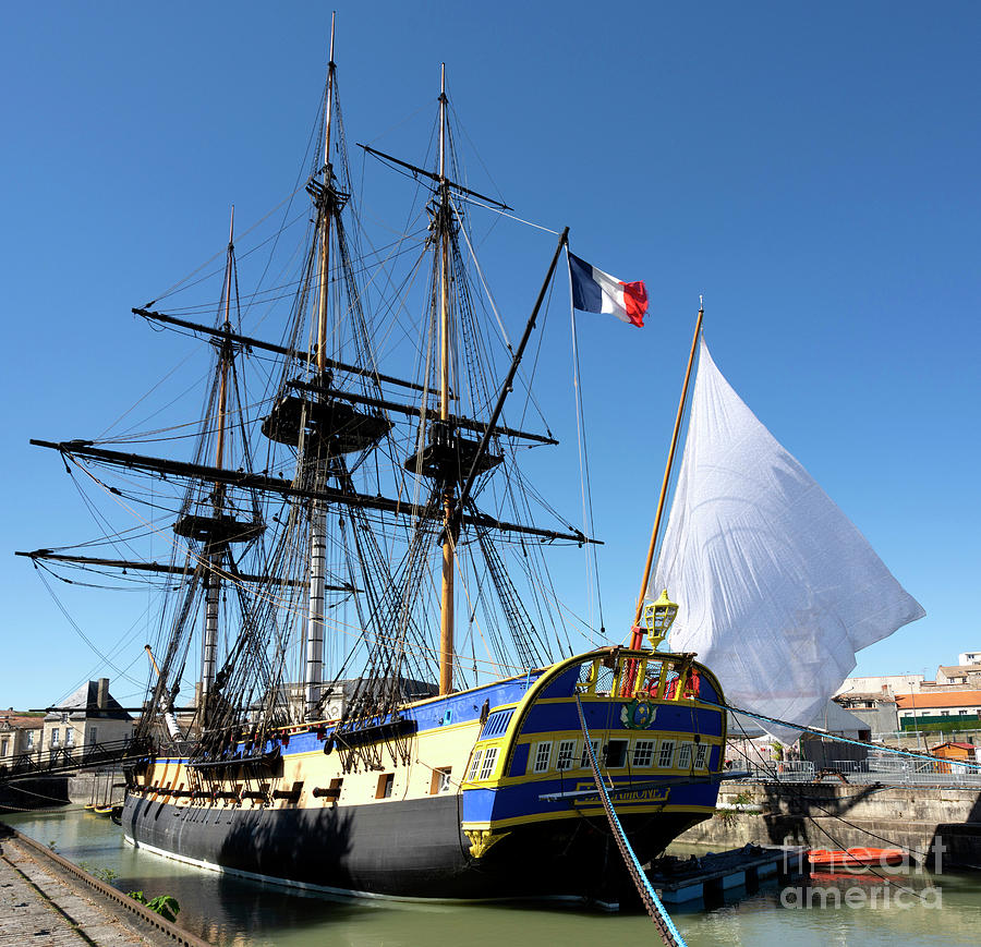 Replica of French frigate l'Hermione in her dock at the Arsenal of ...