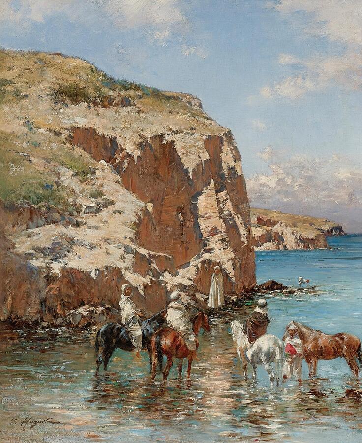 Horse Painting - Repos A Loasis #1 by Victor Huguet French