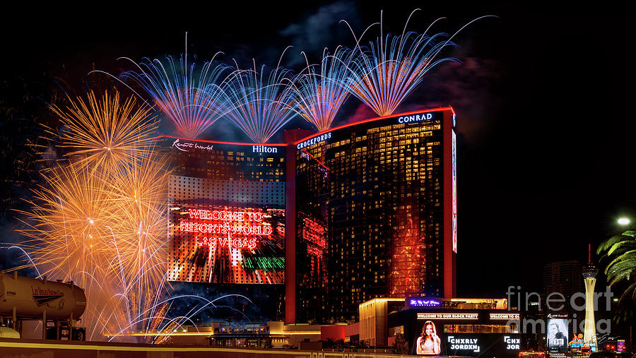 Resorts World Las Vegas Grand Opening Fireworks Show Wide #1 Photograph by Aloha Art