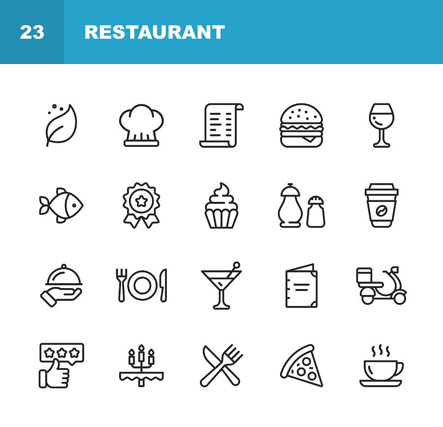 Restaurant Line Icons. Editable Stroke. Pixel Perfect. For Mobile and Web. Contains such icons as Vegan, Cooking, Food, Drinks, Fast Food, Eating.
. #1 Drawing by Rambo182