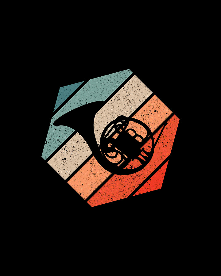 Retro French Horn Marching Band Vintage Brass Horn Digital Art by Crazy