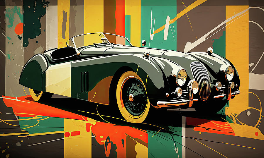 Retro Futurism Jaguar XK140 Futuristic Art Vintage Retro Digital Art by ...