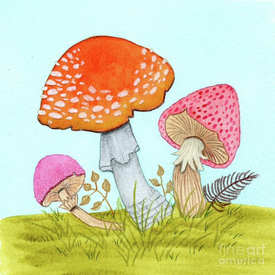 Retro Mushrooms 3 Painting by Donna Mibus