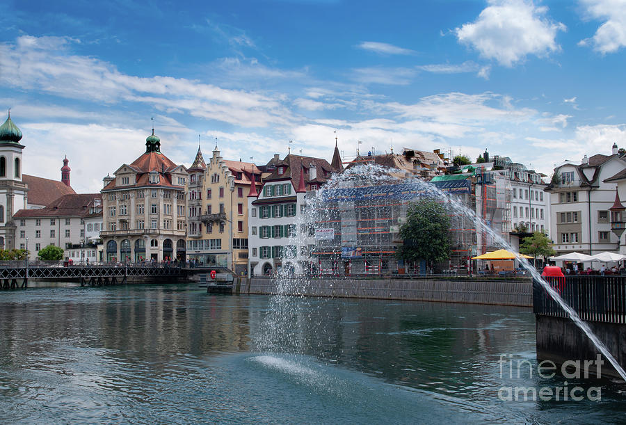 Reuss River Fountain In Old Town Lucerne Switzerland Photograph