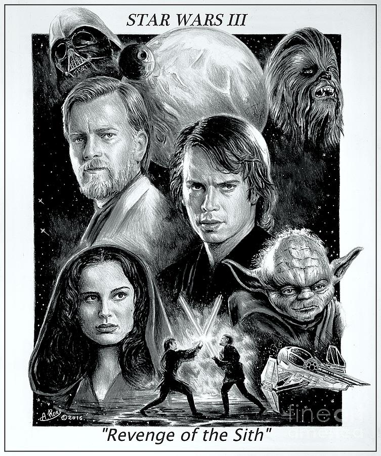Revenge of the Sith bw #1 Drawing by Andrew Read