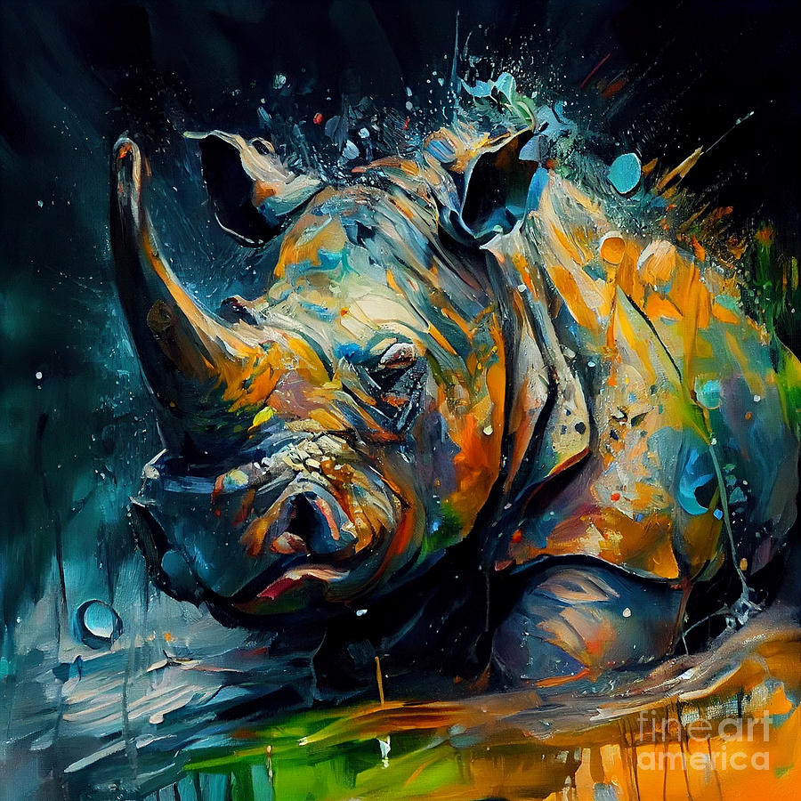 Rhinoceros oil painting Painting by Wahyu Nurcahyo - Fine Art America