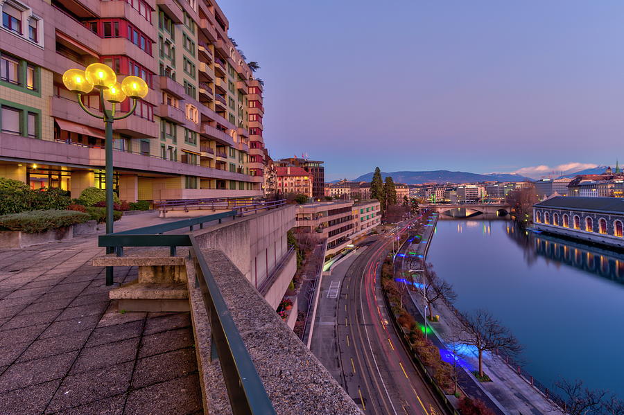 Rhone river and old buildings, Geneva, Switzerland - HDR #1 Photograph by Elenarts - Elena Duvernay photo
