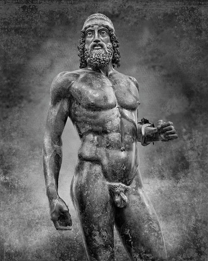 Riace Ancient Greek Bronze Statue black and white print Sculpture by Paul E Williams
