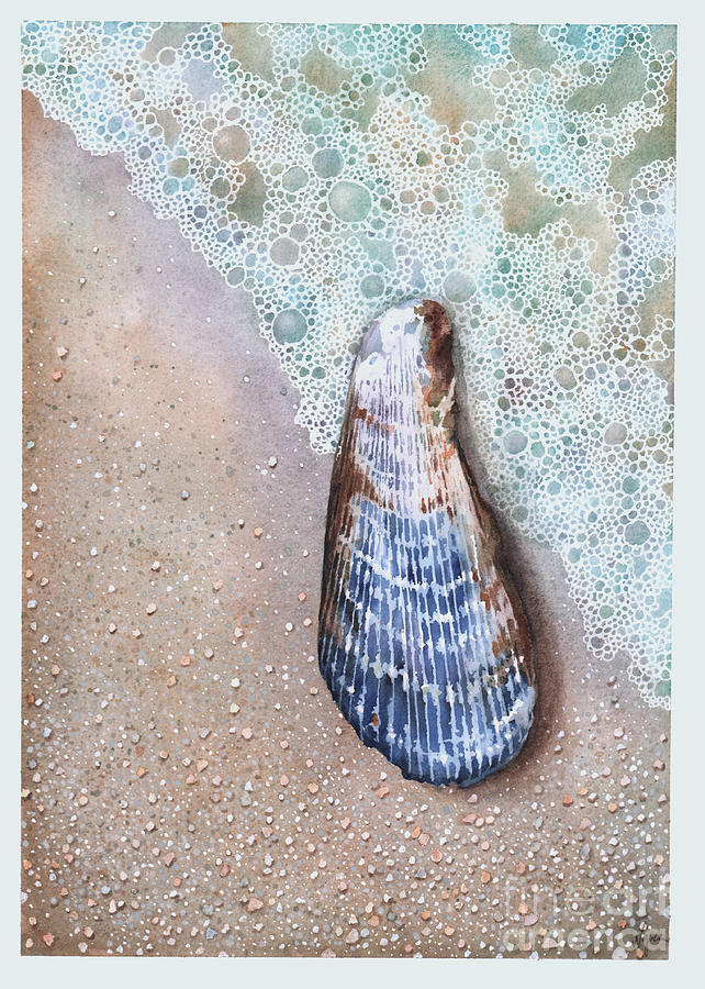 Shell Painting - Ribbed Mussel #1 by Hilda Wagner Shell Painting - Ribbed Mussel #1 by Hilda Wagner