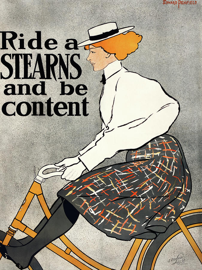 Edward Penfield Drawing - Ride a Stearns and be content #1 by Edward Penfield