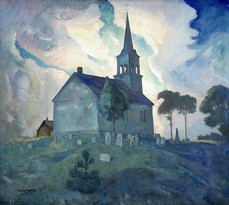 Sunset Painting - Ridge Church #1 by Newell Convers Wyeth