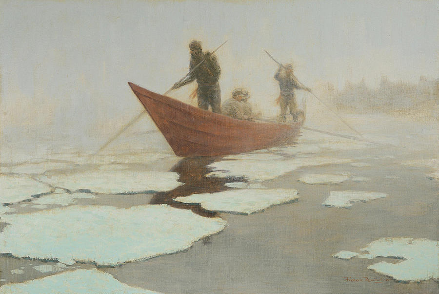 Up Movie Painting - River Drivers in the Spring Break Up  #1 by Frederic Remington