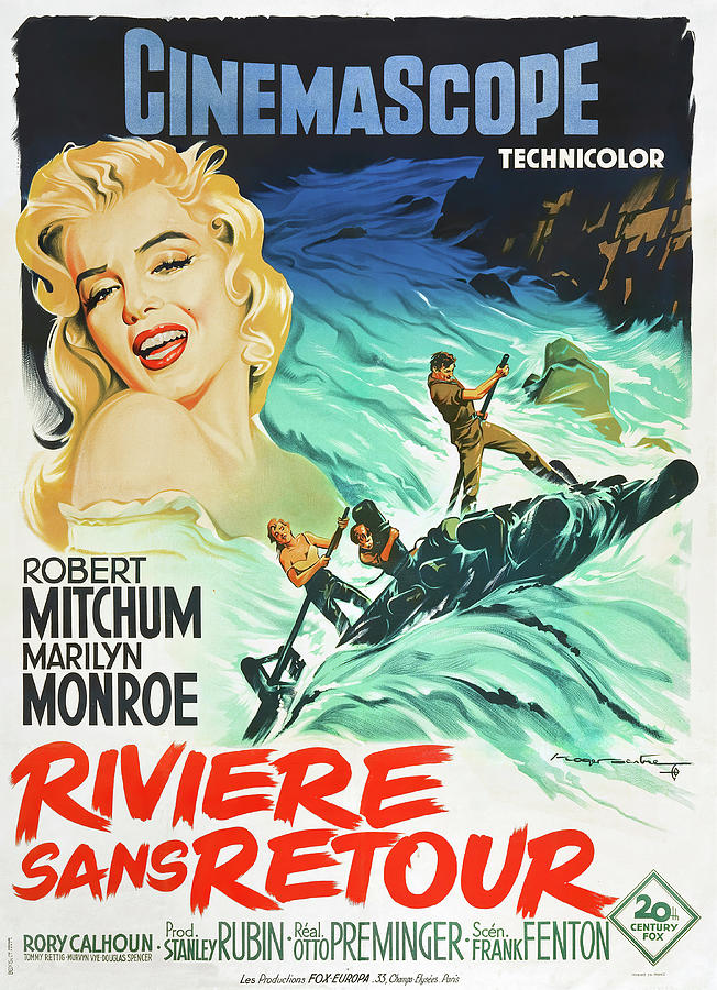 Marilyn Monroe Mixed Media - River of No Return, 1954 - art by Roger Soubie by Movie World Posters