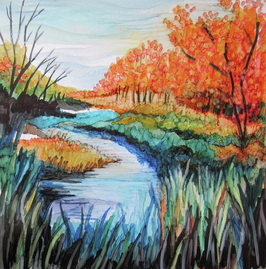 River Reeds #2 Painting by Jean Batzell Fitzgerald