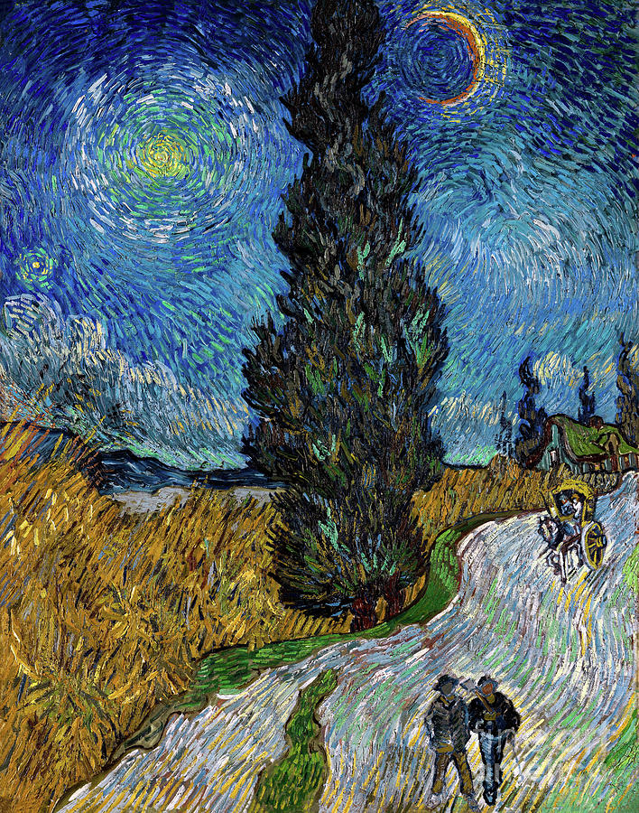 Country Road with Cypress and Star - Van Gogh Painting by Vincent van ...