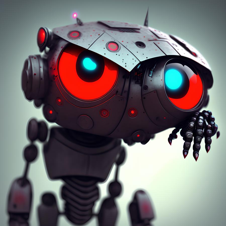 Robot with Red Eyes, Generative AI Illustration Digital Art by Miroslav ...