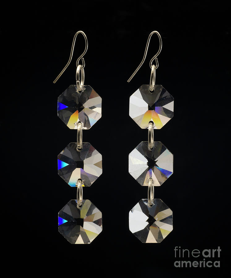 Rock crystal earrings from antique lamps Black Background #1 Photograph by Pablo Avanzini