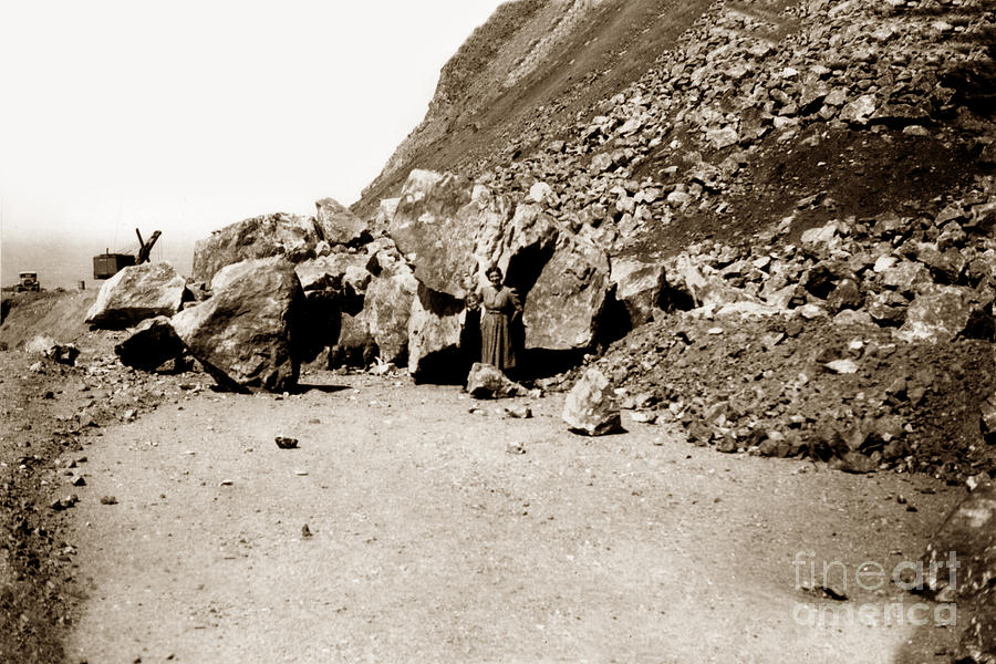 A. C. Heidrick Photograph - Rock slide on Highway One Big Sur, Cal Circa 1930 #1 by Monterey County Historical Society