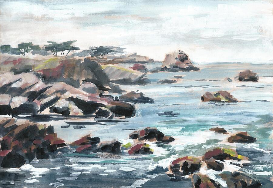 Rocky Shore. Monterey Painting by Masha Batkova