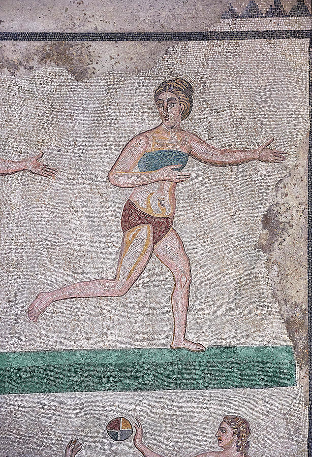 Roman Mosaic - the Ten Bikini Girls - Villa Romana del Casale, Sicily  #1 Photograph by Paul E Williams