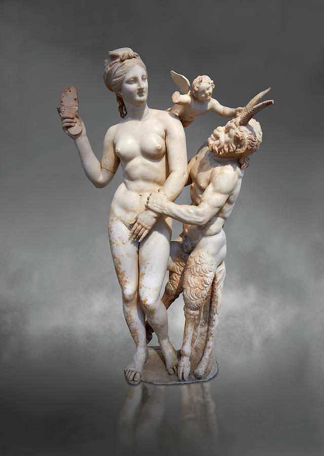 Roman  statue of Aphrodite or Venus with Pan and Eros - Athens National Archaeological Museum Photograph by Paul E Williams