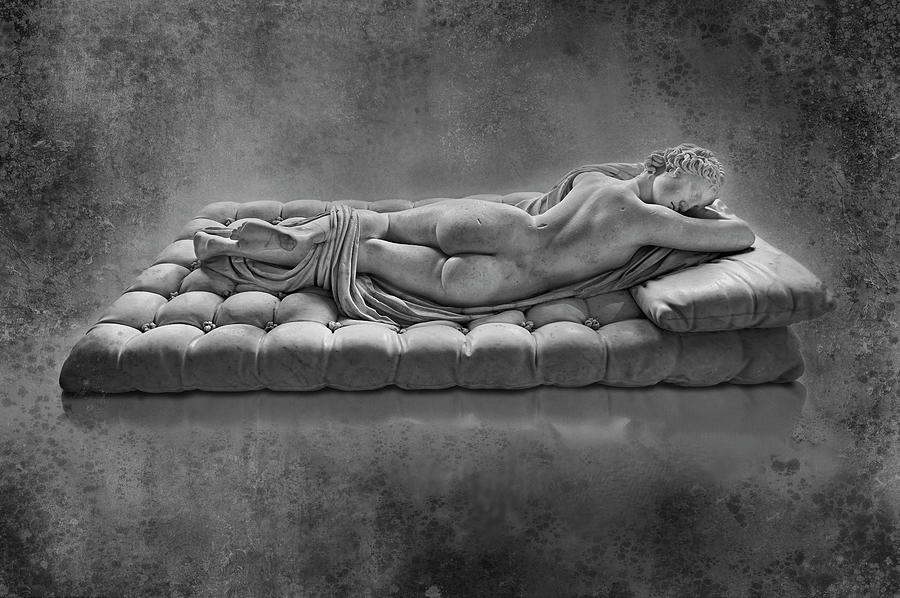 Roman statue of The Borghese Hermaphrodite -  black and white wall art print Sculpture by Paul E Williams