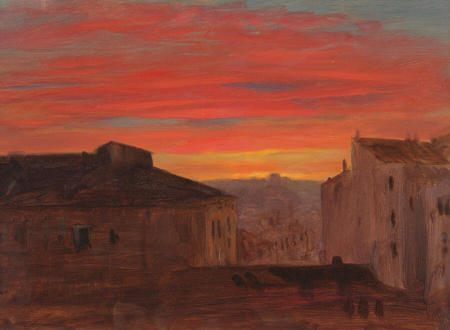 Rooftops at Sunset from the Pincio, Rome, from 1868-1869 Painting by Frederic Edwin Church