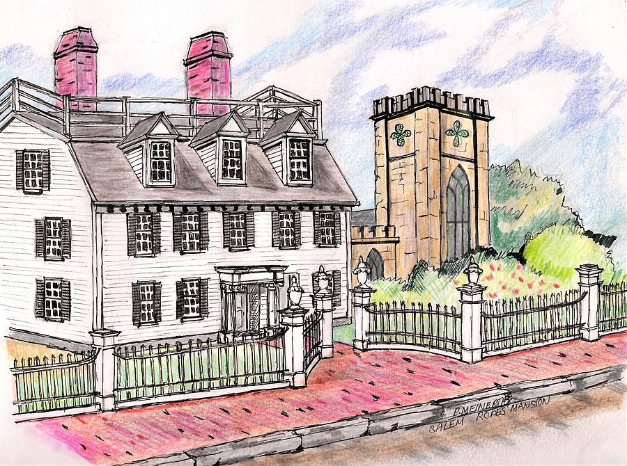 Ropes Mansion Salem MA #2 Drawing by Paul Meinerth
