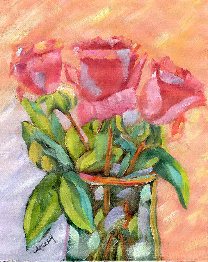 Rose Trio Painting by Marcy Brennan