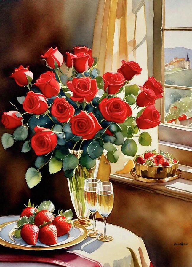 Roses And Romance In The Window Digital Art