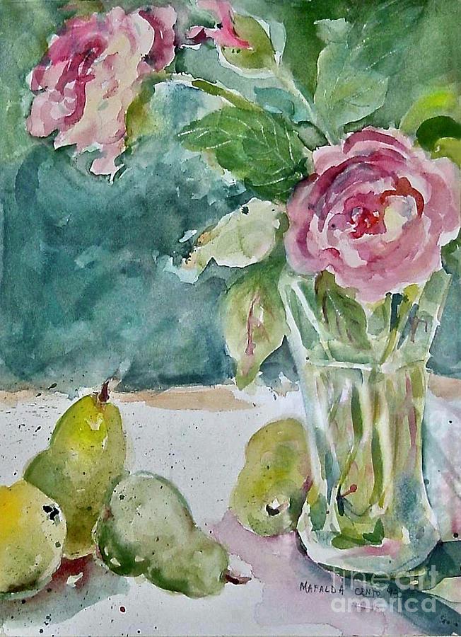 Roses n Pears #1 Painting by Mafalda Cento