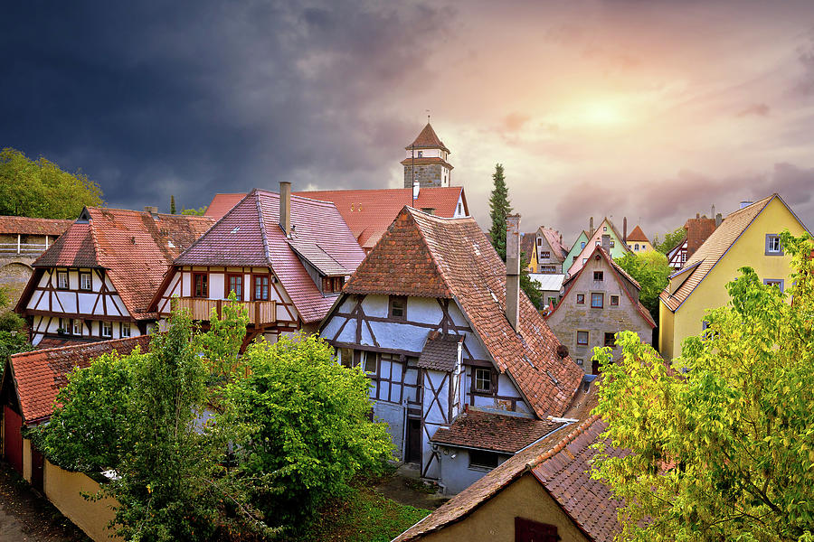 Rothenburg ob der Tauber houses rooftops view from city walls #1 Photograph by Brch Photography