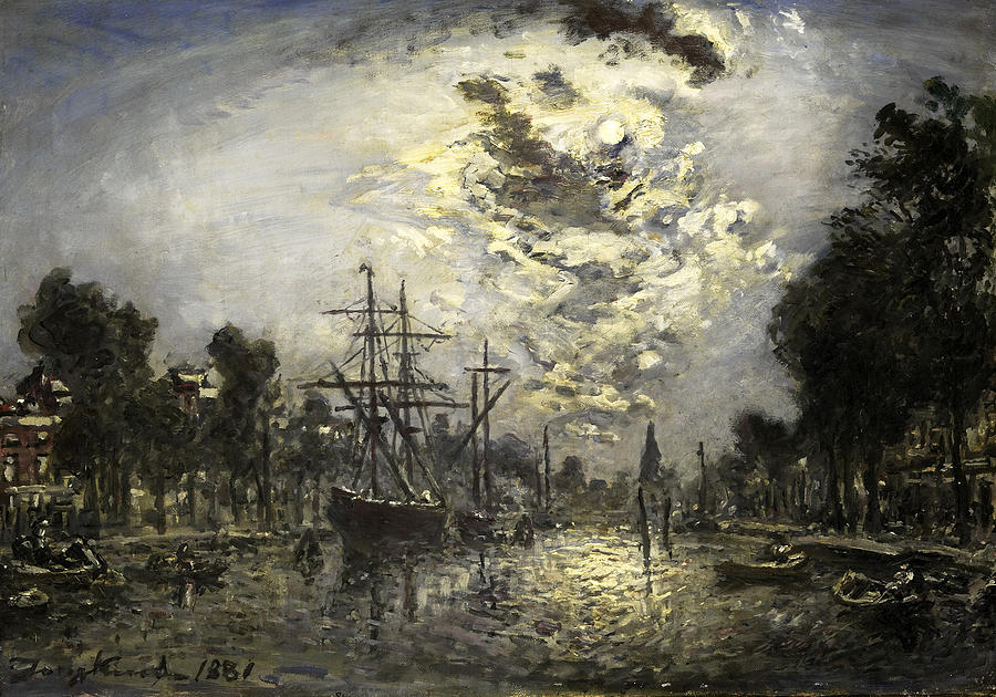 Rotterdam in the Moonlight #2 Painting by Johan Barthold Jongkind