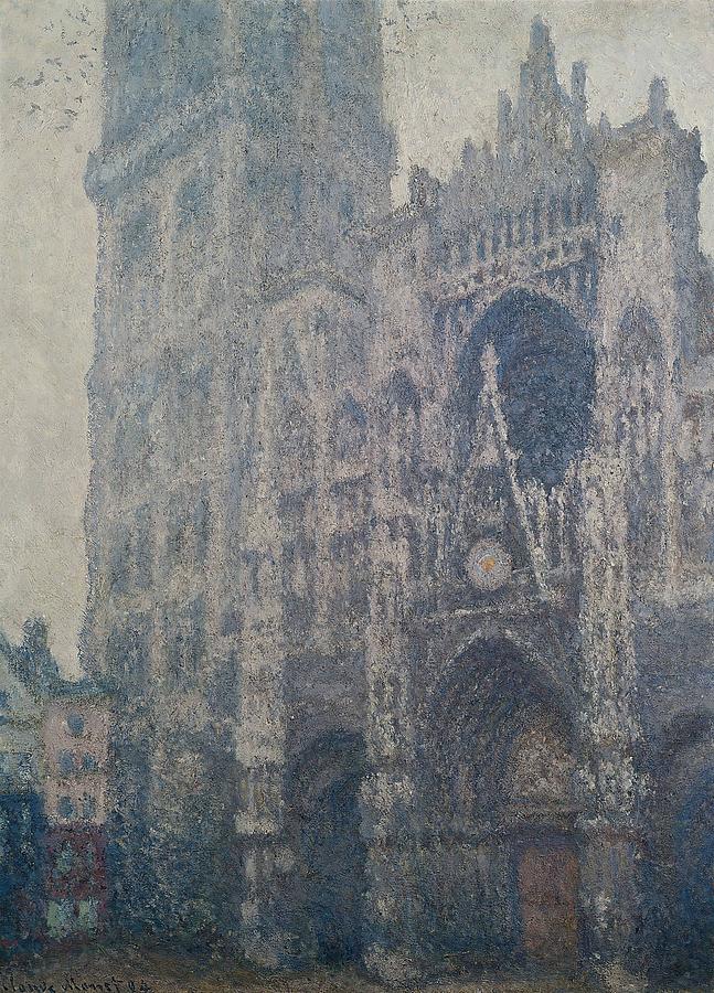 Rouen Cathedral West Portal Grey Weather Painting by Claude Monet ...