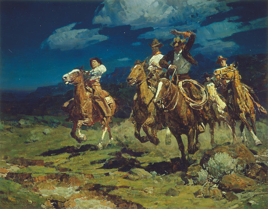 Rough Riding Rancheros, 1935 Painting by Frank Tenney Johnson - Fine ...