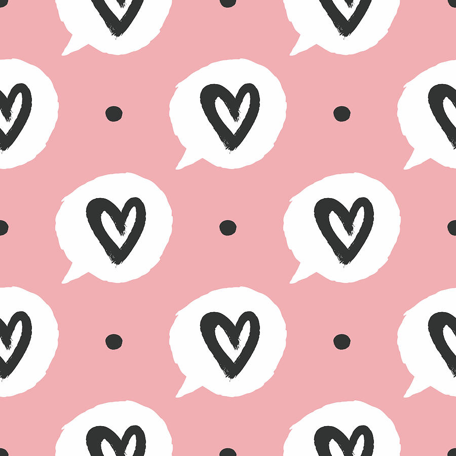 Round Dots And Bubbles Of Speech With Outlines Of Hearts Seamless Pattern Drawing