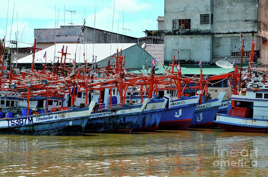 Row of fishing boats parked at fish harbor Pattani Thailand #2 Photograph  by Imran Ahmed - Fine Art America
