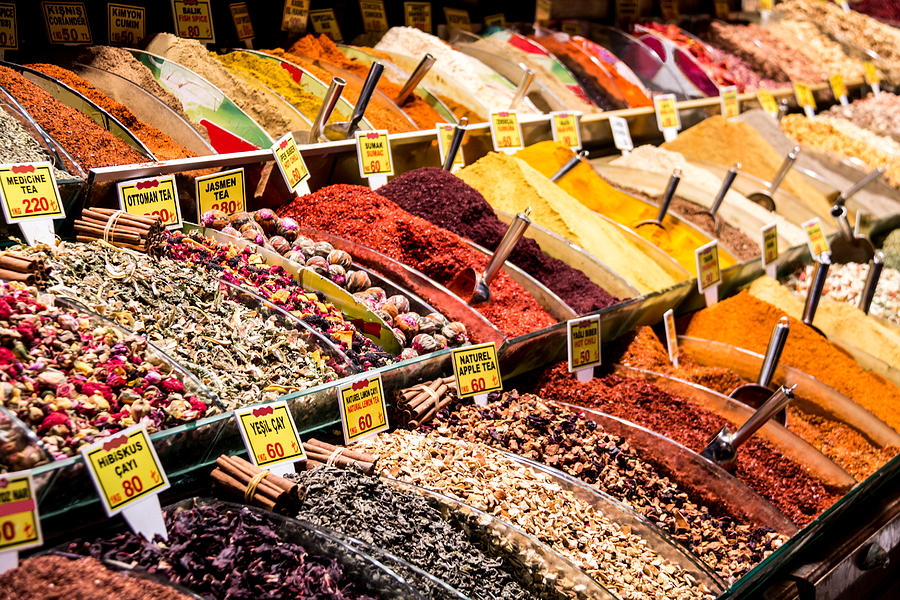 Rows of Spices at the Spicy Bazaar in Istanbul #1 Photograph by Melissa Tse