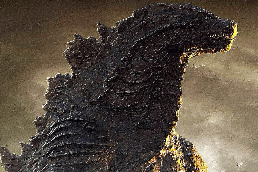 Rubino Godzilla Black Gold Painting by Tony Rubino