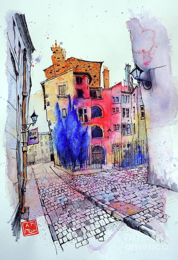 Watercolor Painting - Rue de la bombarde #2 by Andre MEHU