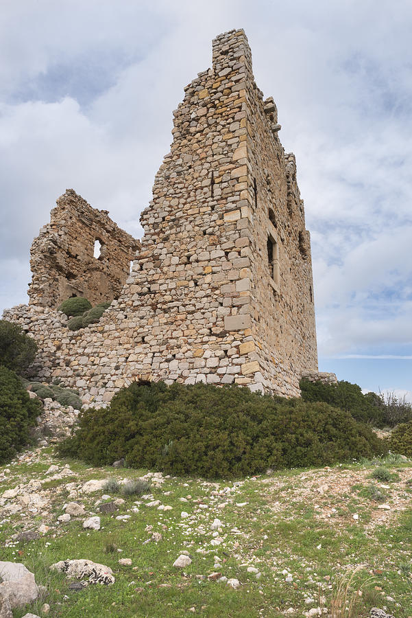 Ruins of the abandoned Dothia tower near Emporios village on Greek Island of Chios in springtime #1 Photograph by Silkfactory