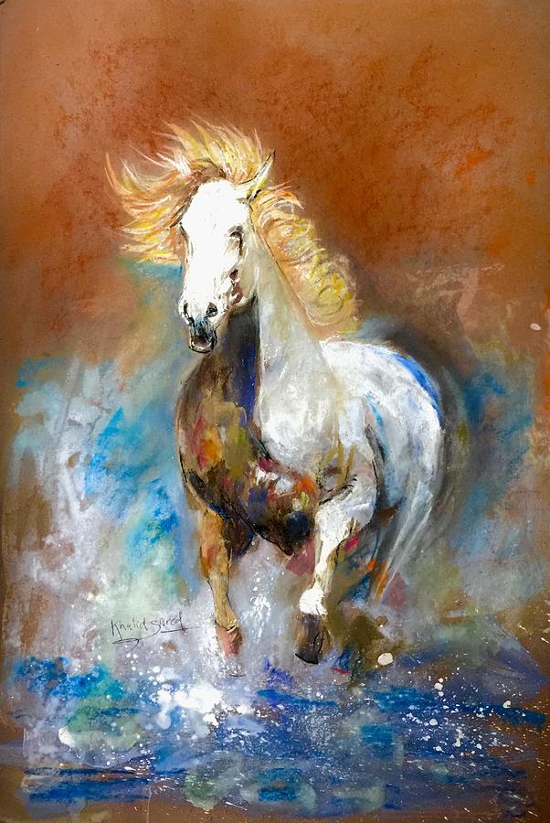 Horse Mixed Media - Running on water. #1 by Khalid Saeed