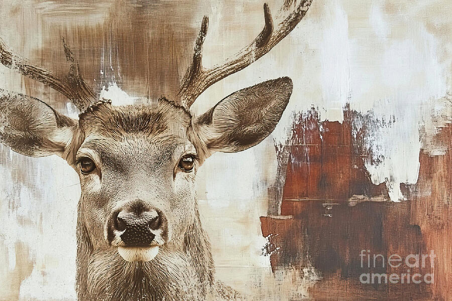 Rustic Deer Portrait #1 Painting by Tina LeCour Rustic Deer Portrait #1 Painting by Tina LeCour