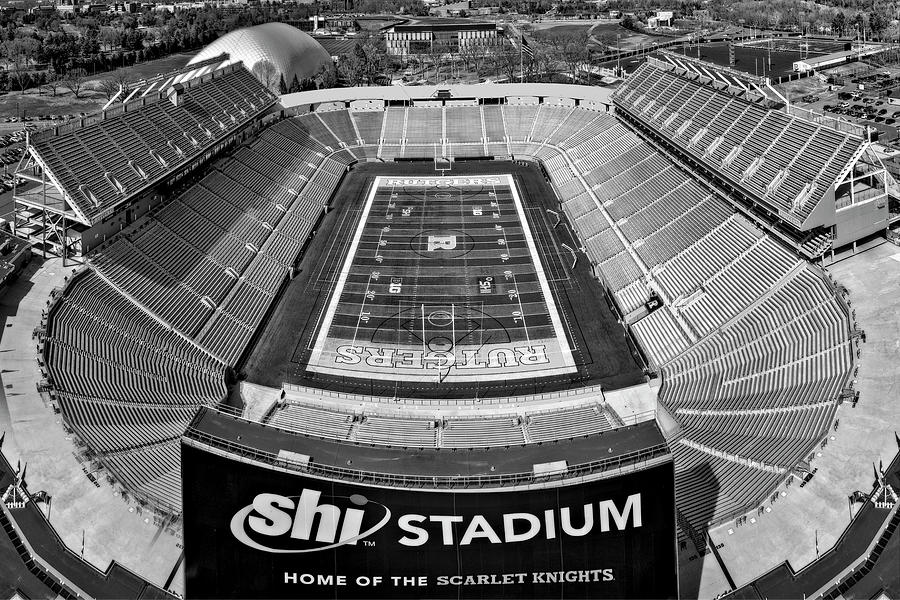 Rutgers NJ Football Stadium III BW Photograph by Susan Candelario