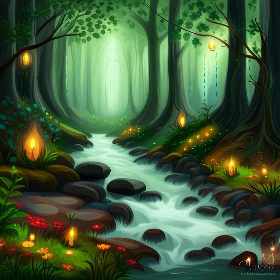 Rx Painting - Rx Enchanted Forest With Glowing #Fineartamerica #Aiartwork #Aiartgallery #Aiartcommunity #Wallart # #1 by Not An AI Guy