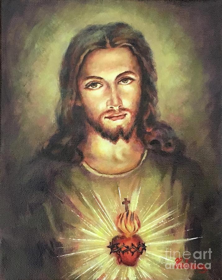 Sacred Heart of Jesus Number Five Painting by Rebecca Mike - Pixels